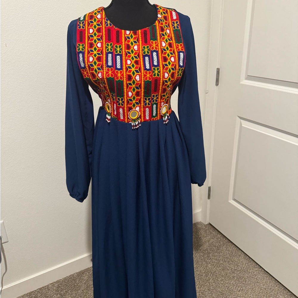 Elegant Navy Blue Embroidered Dress